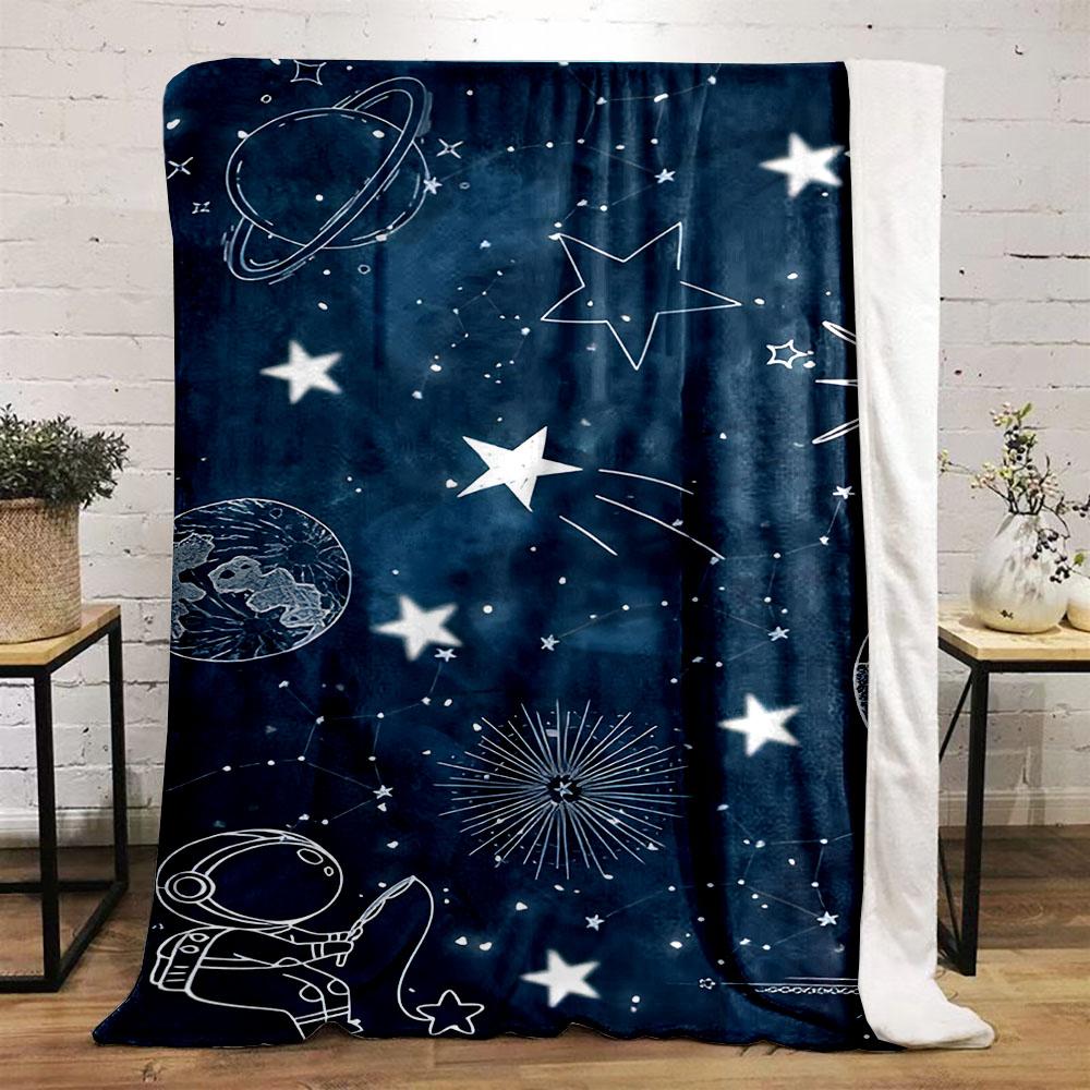 Astronaut and Cosmic Starry Night Patterned Flannel Blanket Perfect for the Bedroom Living Room, Sofa, or a Little Nap