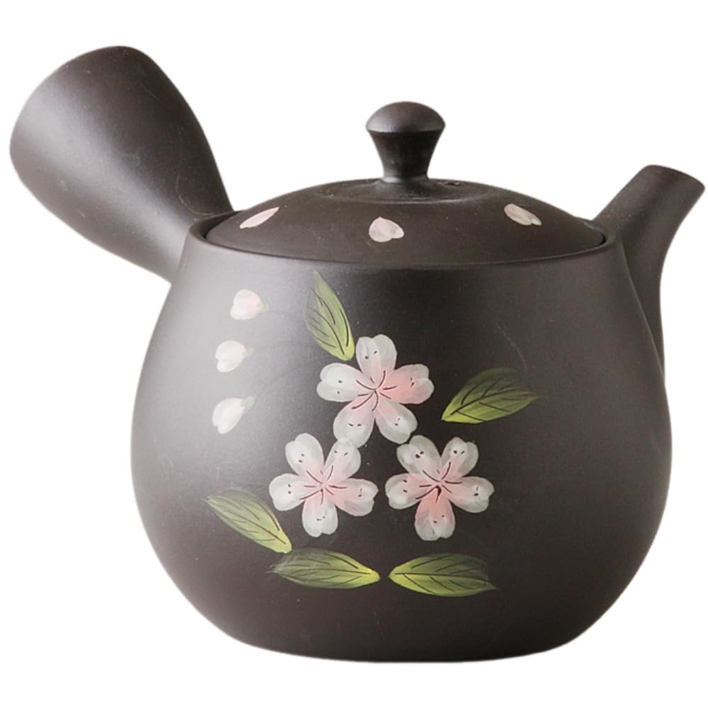 

Чайник из черной глины Але-нет Сакура, 380 мл, с ситечком для чая из нержавеющей стали, керамика Токонаме, сделано в Японии