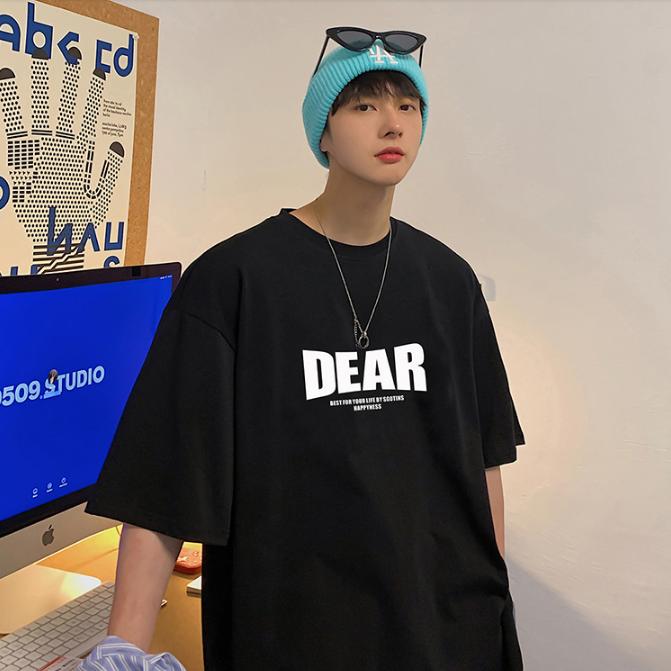 Men Short Sleeve T-Shirts Letter Graphic Print Half Sleeve Tshirts Pullover T-shirt Casual Tee Man Korean Casual Round Neck Retro Tops For