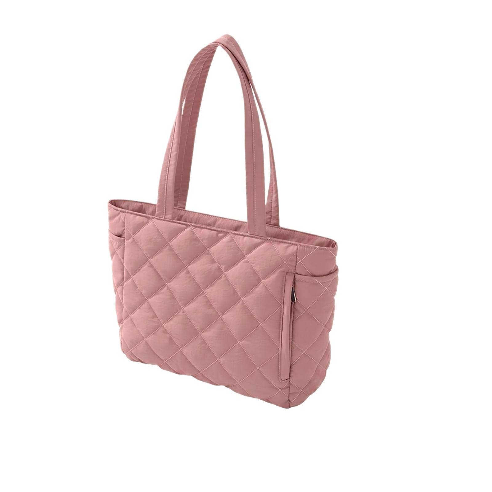 

Quilted Tote Bag Lightweight Large Capacity Shoulder Bag for Daily Commute Work Travel Shopping with Multiple Compartments and Durable Straps one size рожевий
