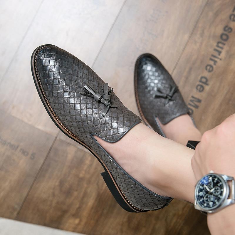 Large Size Casual Leather Shoes British Inner Height Increase Soft Sole Braided Fringe