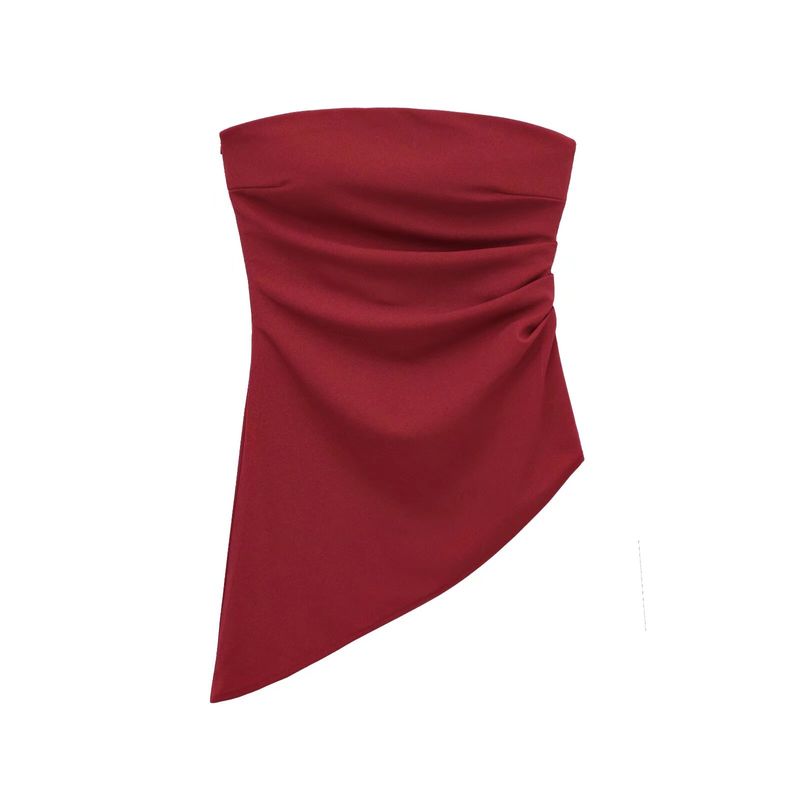 Jnleaog Autumn New Women's Clothing Fashion Style French Style Design Ruched Asymmetric Tops 0085837