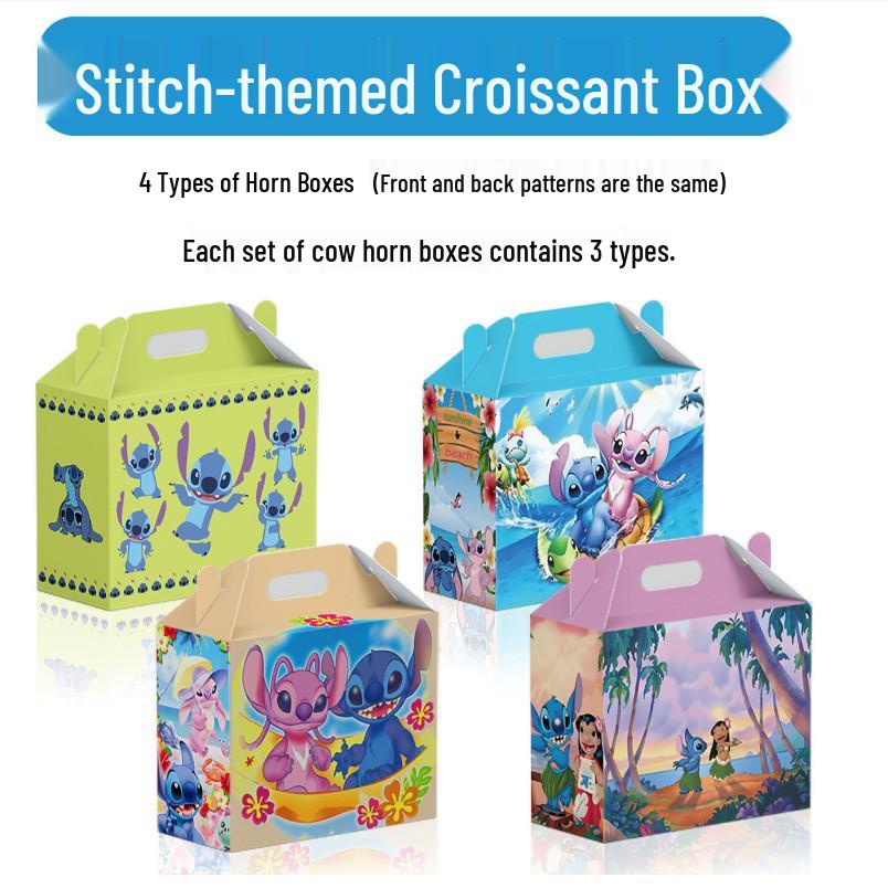 Stitch-Themed Holiday/Birthday Party Candy and Croissant Gift Box Packaging