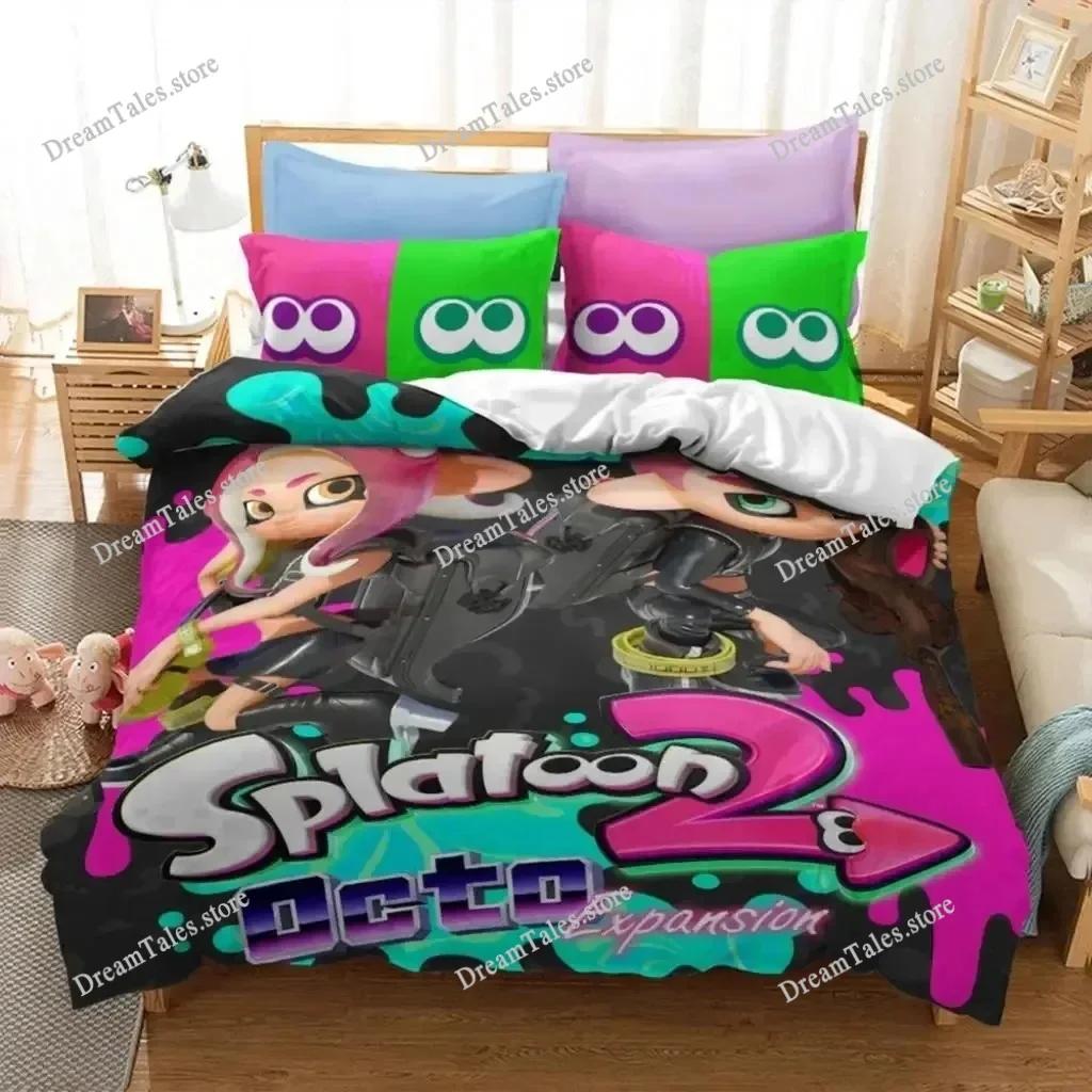 Popular Splatoon 2 Game Printed Bedding Set 3D Cartoon Duvet Cover Set Pillow Case Twin Full Queen King Size Bed Polyester Bed