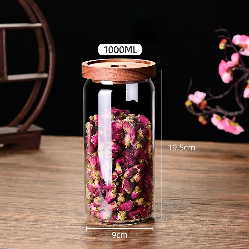 Glass Storage Jars with Wood Lids,Airtight Clear Containers for Kitchen Pantry,Tea,Spices and Coffee Beans
