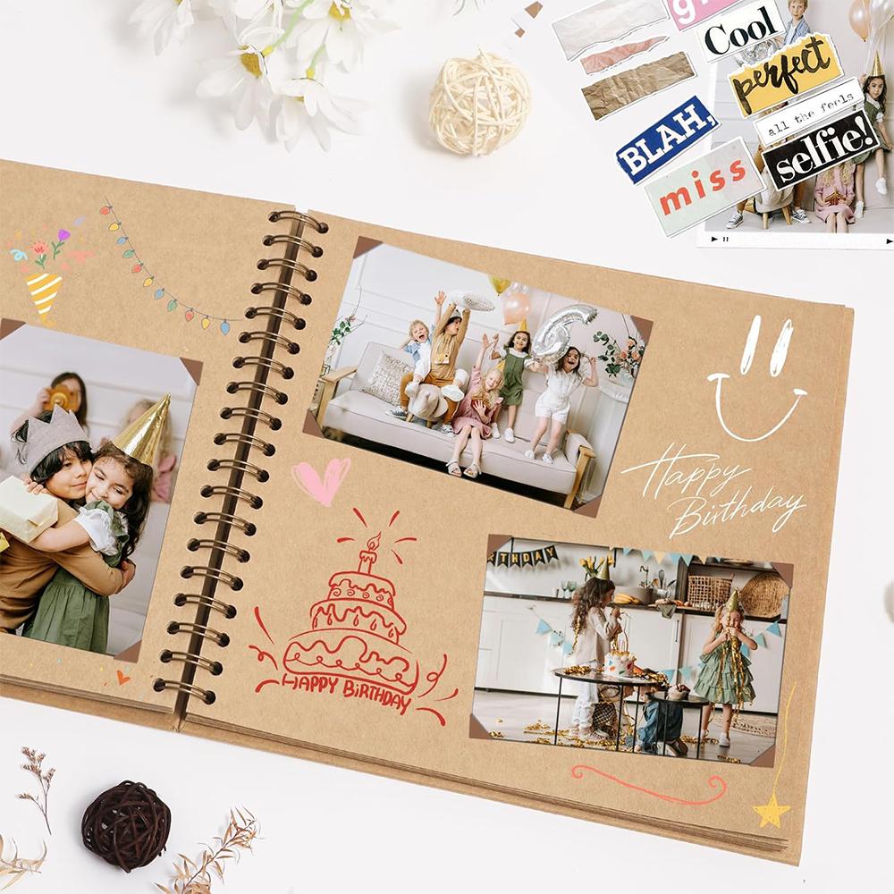 8 Inch Scrapbook Album 40 Pages Hardcover Kraft Paper Photo Album Scrap Book Memory Book for Famliy Wedding Anniversary Travel