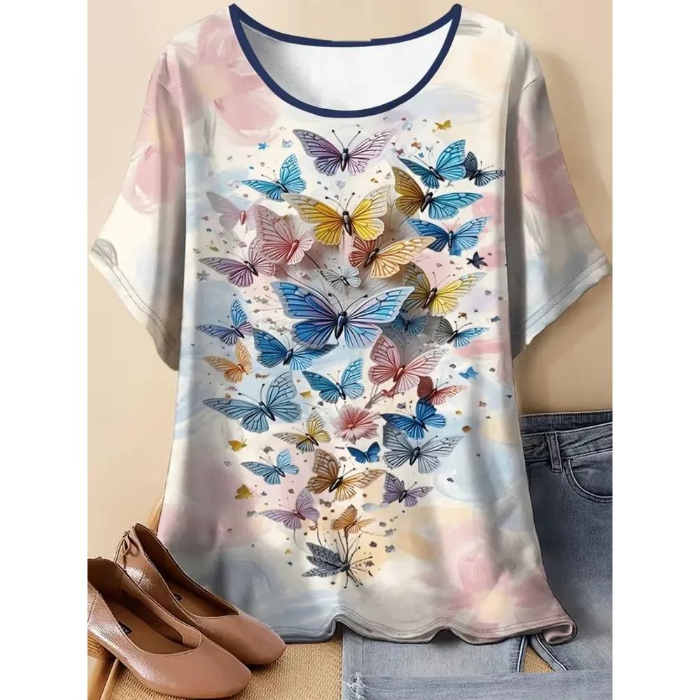 Casual Simple Flower Printed Top Women's Versatile Short Sleeve Daily Comfort T-Shirts Women’s