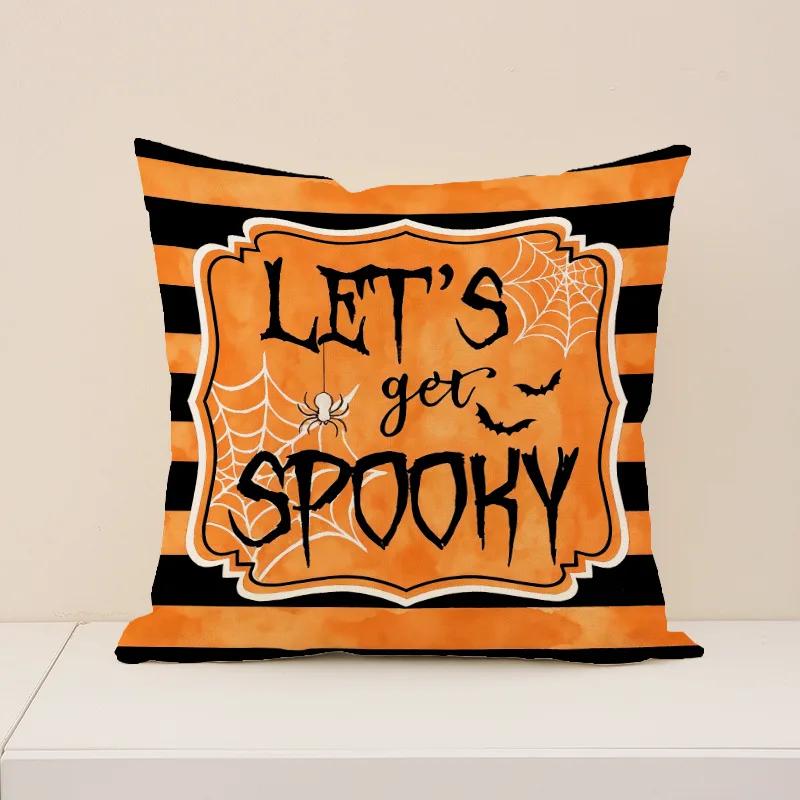 1pcs Halloween Orange Throw Pillow Cover Cojines Ghost Pumpkin Print Polyester Comfortable Decoration Sofa Pillow Cushion Covers
