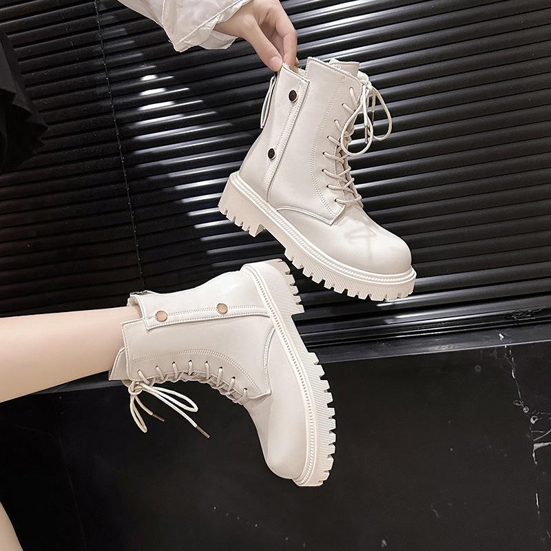 Platform Martin Boots Women's Shoes British Martin Boots 2025 Winter New Velvet Thermal Short Boots Large Size Leather Boots