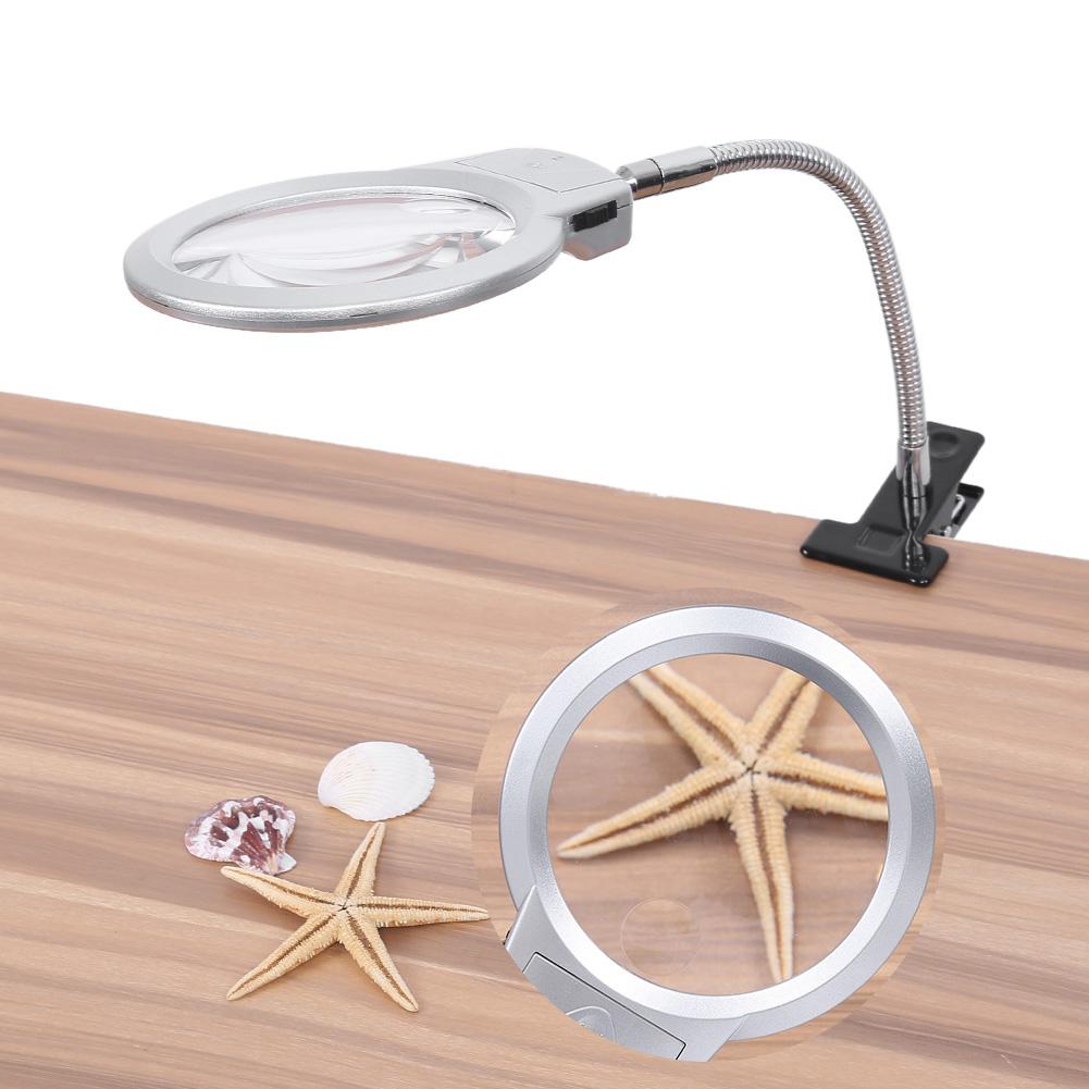 Large Lens Table Top Desk Lamp Lighted Magnifier Magnifying Glass With LED Light Clamp