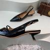 Mode SUOJIALUN Sommer Neu Damen Sandale Mode Spitz Zehenbereich Flach zum Hineinschlüpfen Damen Elegant Slingback Schuhe Dünner Mittlerer Absatz Kleid Pantoletten
