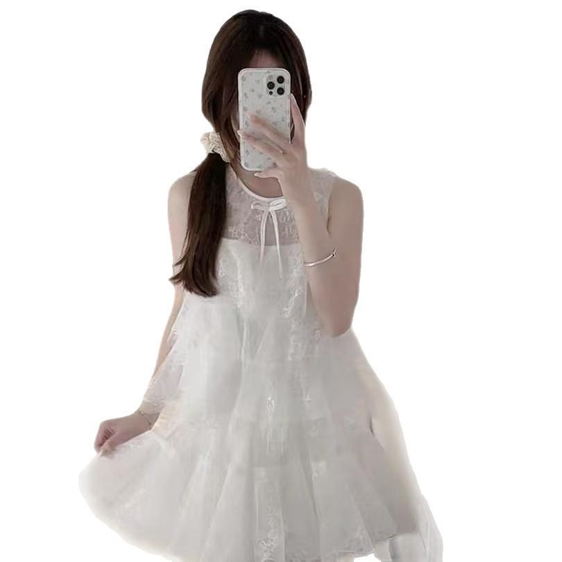 French Sweet Light Luxury Lace Top Skirt Set Women's Summer Vacation Style Super Fairy Vest Skirt Two-piece Set