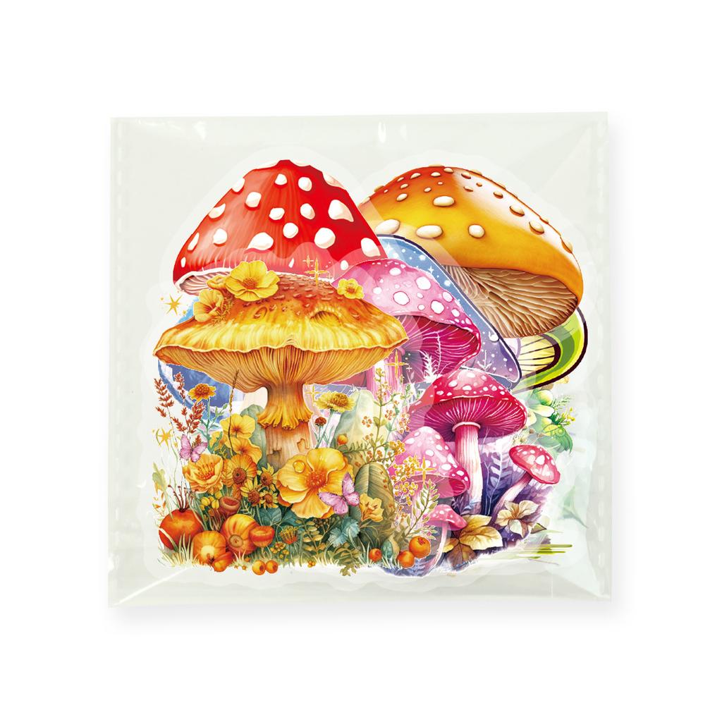 50 PET Stickers Creative Mushroom Leaves Hand Account Transparent Plant Hand Account Sticker Package Material Decoration