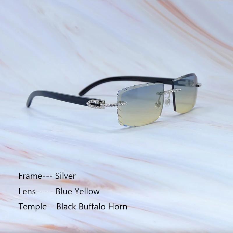 Buzlu Out Güneş Gözlükleri Elmas Kesim Şık Rhinestones Carter Siyah Manda Boynuzu Lüks Gözlük Vintage Güneş Gözlükleri Y2K Dekorasyon