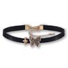 Rockyu Black Leather Collar Choker Necklace for Women, Featuring Zirconia, Gray Diamond, and Butterfly Motif. Adjustable Size. Nazar Boncuk Accessory.