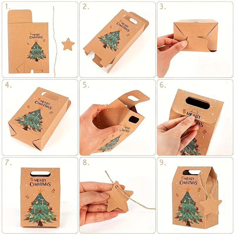 24PCS Eco-Friendly Christmas Candy Packaging Box Brown Kraft Paper Christmas Party Favor Bag 9.4X6X14cm