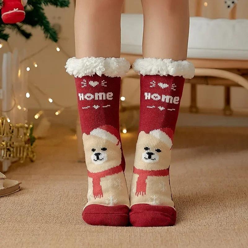 Fuzzy thermal Socks Women Winter Funny Cat Dog Cute Kawaii Non Slip Cartoon Sleeping Soft Comfy Female Floor Slippers Sock