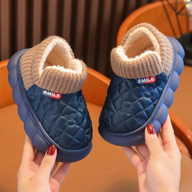 Children's Cotton Shoes for Winter Warm Plus Velvet Thickened Pu Leather Waterproof Soft Bottom Non-slip Cartoon