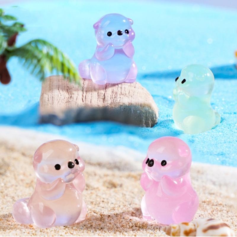 Leuchtet im Dunkeln Niedliche Otter-Figur Miniatur Harz Heimdeko Geschenk für Schlafzimmer Büro Tischplatte Gartenlandschaft