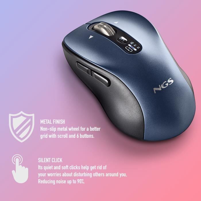 Souris sans fil multi-appareils - NGS - INFINITY-RB - Rechargeable - Ambidextre - Touches silencieuses