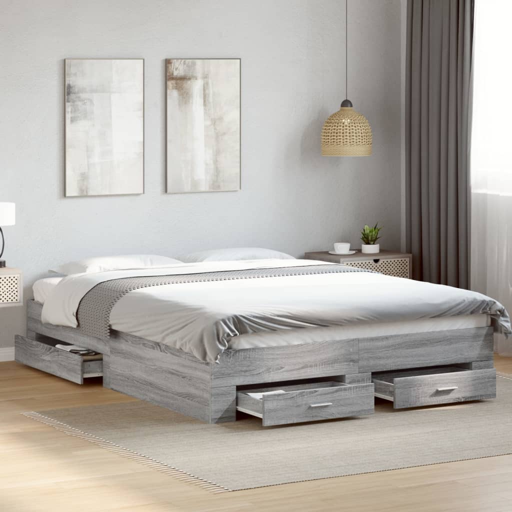 Grey Sonoma Bed Frame with Drawers 140x200 cm Engineered Wood