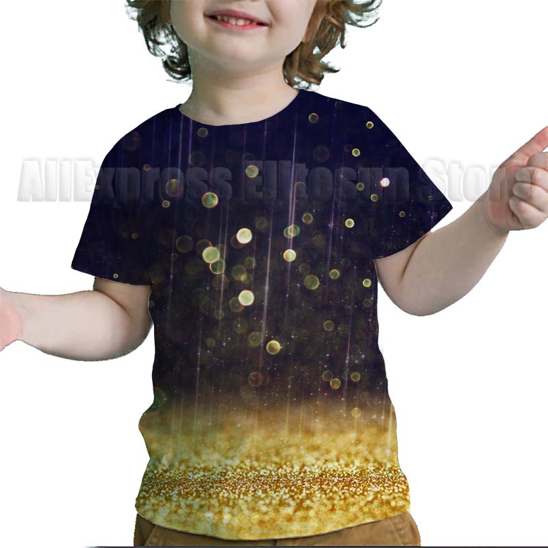 

Літня Креативна Блискуча Золота Дитяча Футболка Малюк Смішна Футболка Хлопчики Дівчатка Підлітки Барвиста 3D Футболка 150