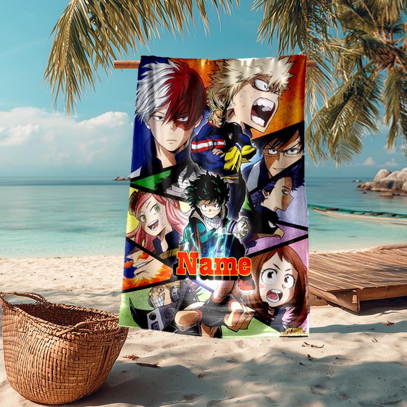 Custom Name Ultra-Soft Beach Towel with My Hero Academia Theme,Ideal for Pool - Camping, Diving - Perfect Travel Essential, Vibrant Beach Towel.