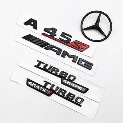 For Mercedes Benz A 45S AMG W177 3D ABS Black A45S Logo Turbo 4MATIC Badge Car Rear Star Sticker Trunk AMG Emblem Accessories