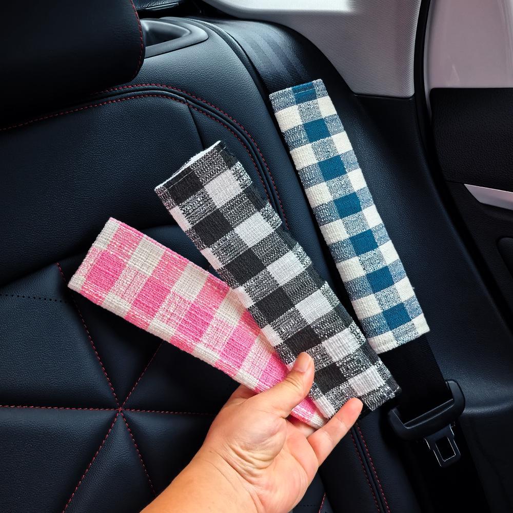 Plaid Car Seat Belt Shoulder Pad Cover - High-Grade Fabric, Anti-Wear