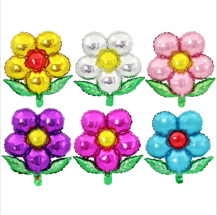 Green Leaf Sun Flower Aluminum Film Balloon Children'S Birthday Party Arrangement Five Petals Aluminum Foil Balloon