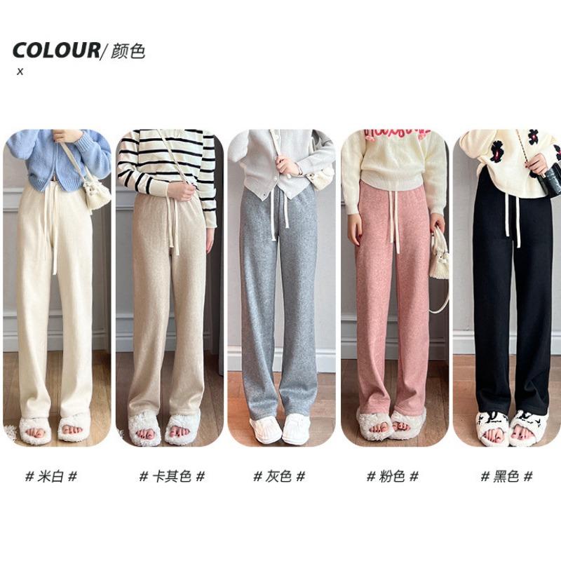 [0g velvet imitation cashmere] Drawstring wide-leg pants women's winter high-waisted warm-knitting straight-leg pants with velvet and thicker