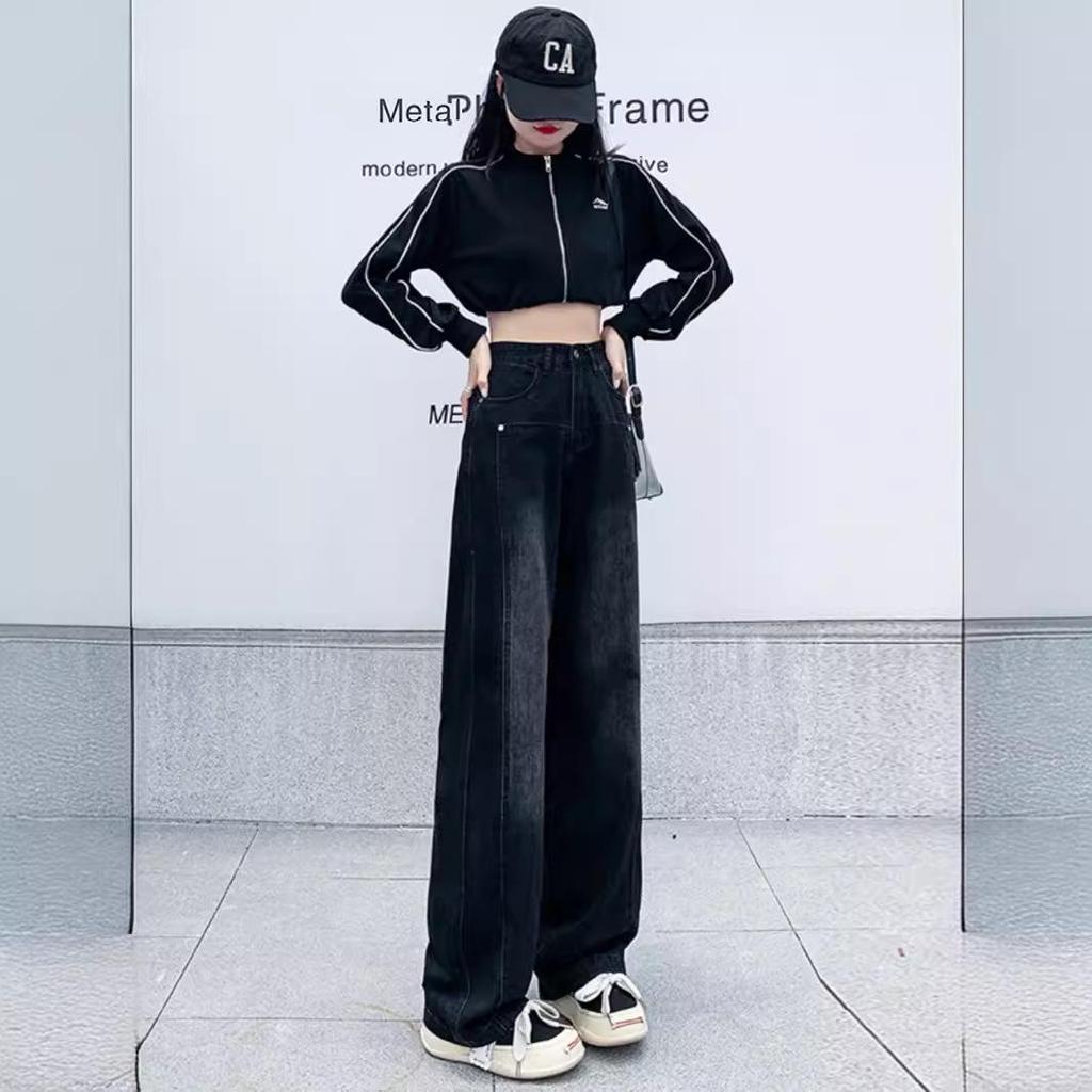 Autumn 2024 Women's Plus Size Wide-Leg High Waist Straight Jeans