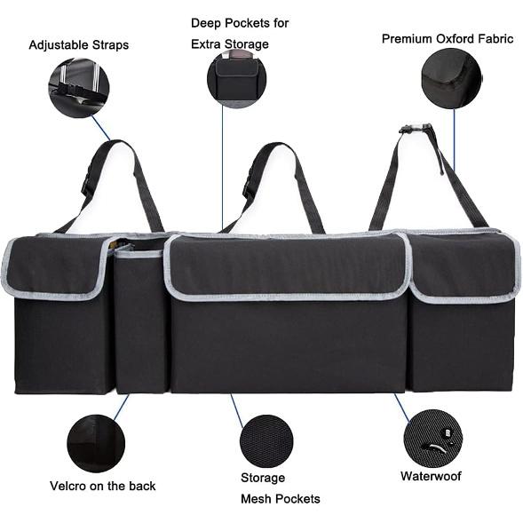 Car Trunk Organizer, Backseat Hanging Organizer With 4 Large Storage Bag-Car Seat For SUV,Trunk,Space Saving Expert