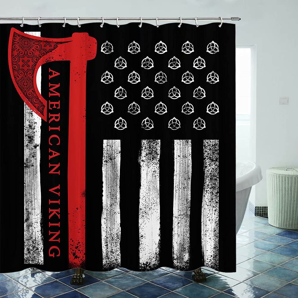 Wikinger-Duschvorhang, Vintage-Kriegsschiff der Wikinger, Drakkar, alte skandinavische und nordische Runen, Badezimmer-Dekor-Set, Accessoires