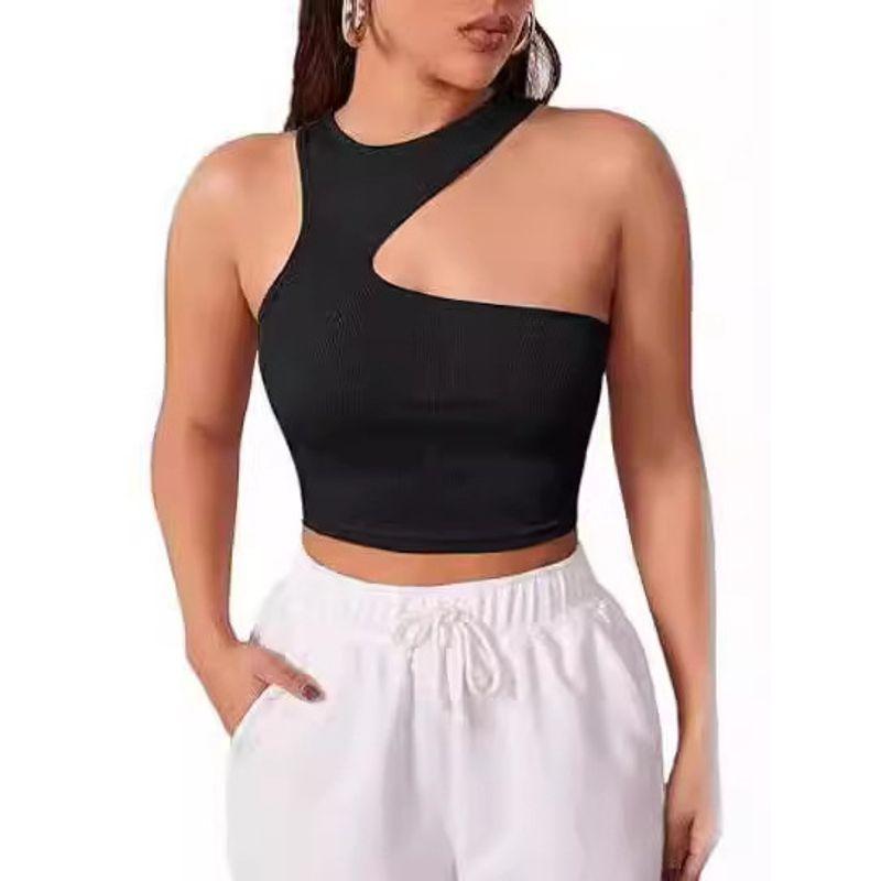 Solid Color round Neck Neck Sleeveless Top Pure Color round Neck Slim Fit Sleeveless Top Women