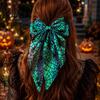 Holiday Themed Hair Accessories for Women Halloween Bow Clip Girls, Spider Web Barrettes Chic Satin Bows with Streamers Clips, Large Bowknot