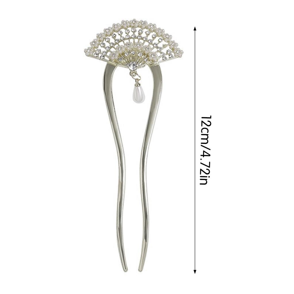 U Shaped Hair Sticks Forks Chinese Fan Shaped Hairpins Side Clips Pearls Pendant Decor Elegant Women Hair Bun Maker Jewelry