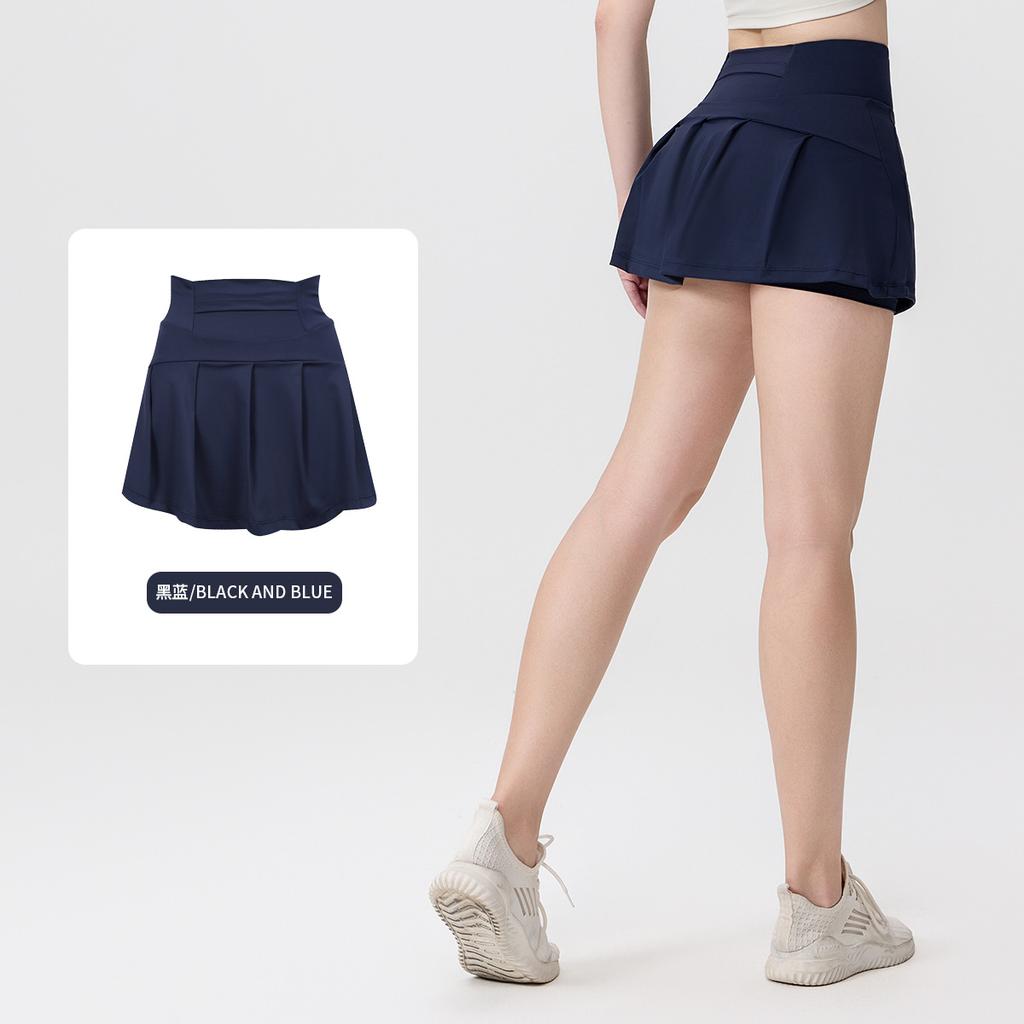 () Sports Tennis Skirt Women'S Anti-Light Fitness Skirt Fake Two-Piece Yoga Quick-Drying Pleated Skirt Shorts