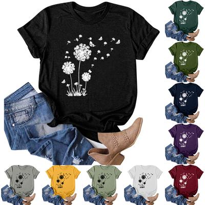 Women's Fashion Casual Printed Round Neck Pullover Short Sleeve T-Shirt Top