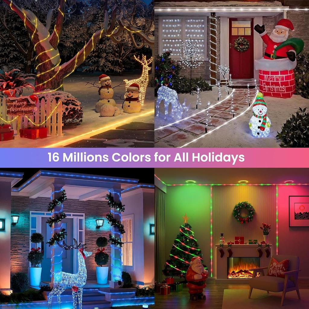 RGB Color Changing Rope Lights Outdoor, 33ft 100LED Smart Christmas Lights Remote & APP Control, Waterproof Music Sync Indoor String Lights - DIY