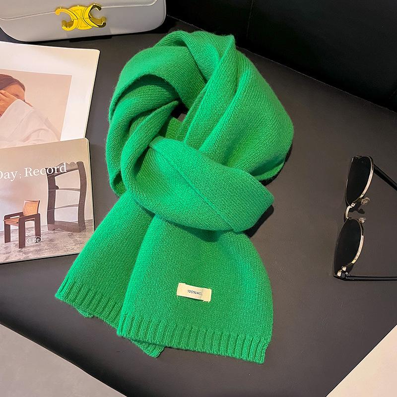 Australian Wool Small Scarf Women'S Winter Solid Color Knitted Scarf Korean Version Thickened Warm Neck Protection