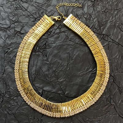 European and American Exaggerated Wide Version Gold Strap Diamond Neck Chain Women's Medieval Vintage High Sense Niche Light Luxury Necklace