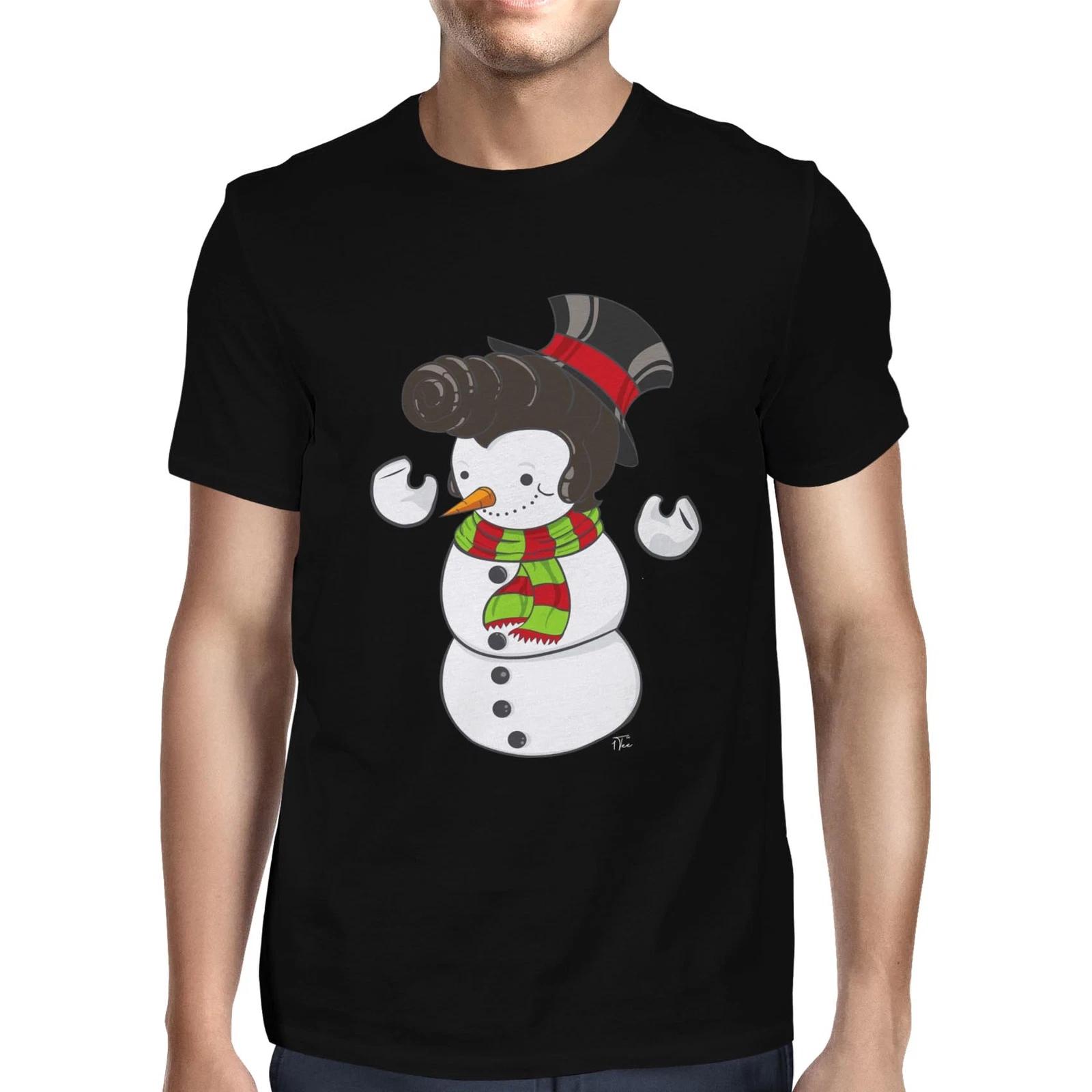 1Tee Mens Snowman With Elvis Presley Hair T-Shirt XXXL