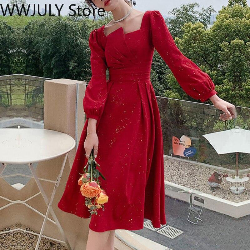 Buy 21 Winter Evening Party Dress Women Elegant One Piece Dress Korean Puffer Sleeve Y2k Midi Dress Vintage Fashion Clothing Chic At Affordable Prices Free Shipping Real Reviews With Photos Joom