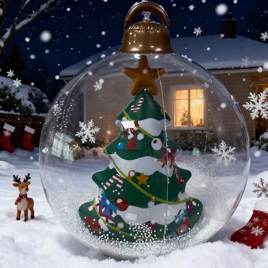 Boule de Noël Gonflable Transparente avec Lumières Décoration de Noël Extérieure en PVC Ornement Flocon de Neige Rempli de Mousse Fausse Boule de Cristal pour Décor Festif