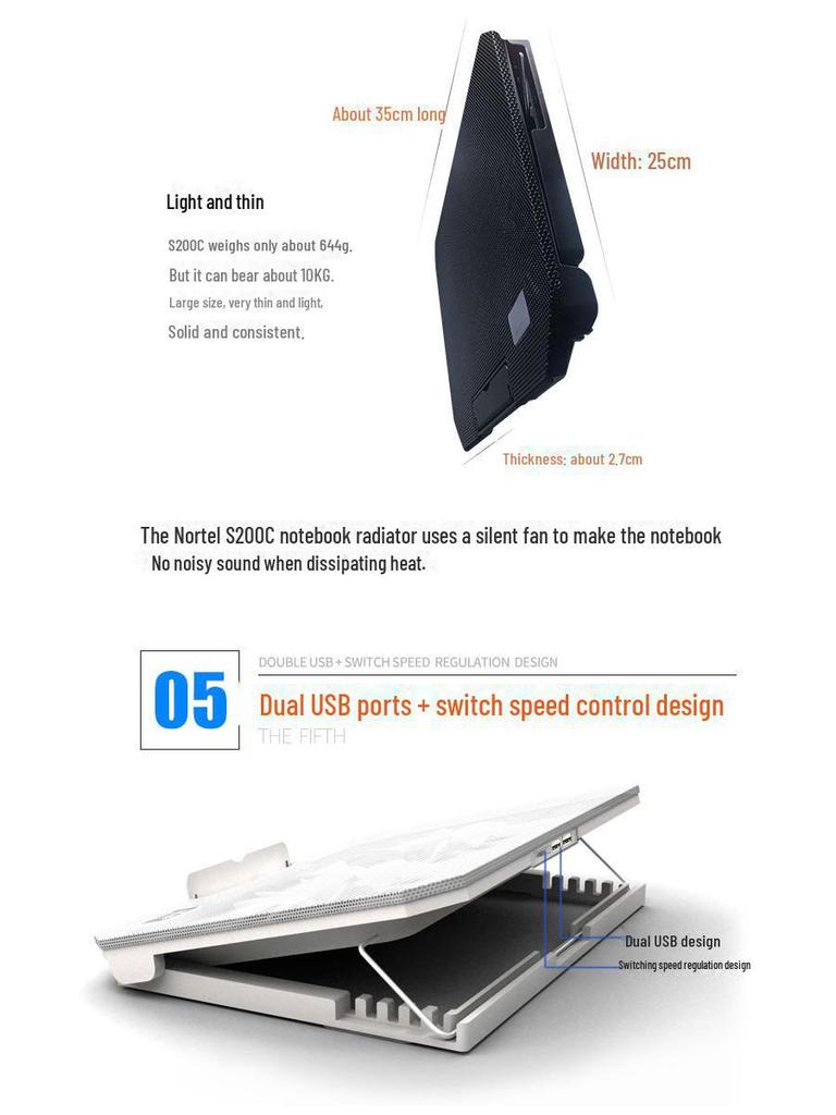 Nosi S200C Silent Cooling Pad for 14-15.6 Inch Laptops