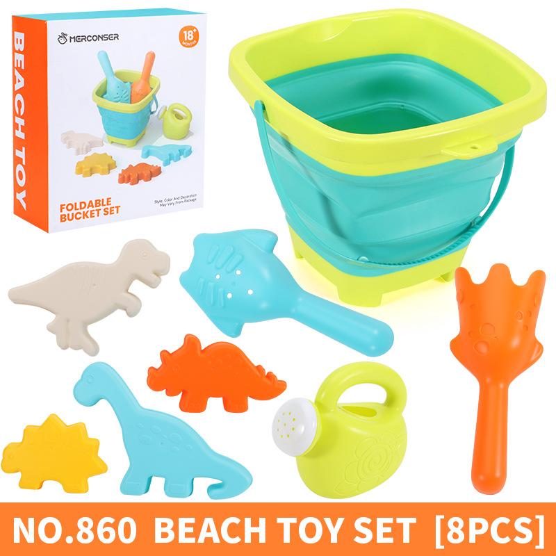 Foldable Beach Bucket Beach Toys for Kids Sand Toys Set for Sandbox Toys with Collapsible Bucket Shovel Rake Set Sand Molds