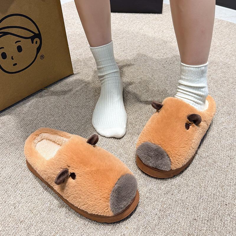 Cute Cotton Slippers Women's Autumn and Winter Outdoor Wear Indoor Home 2025 New Thick-bottomed Warm Plush Cotton Mop