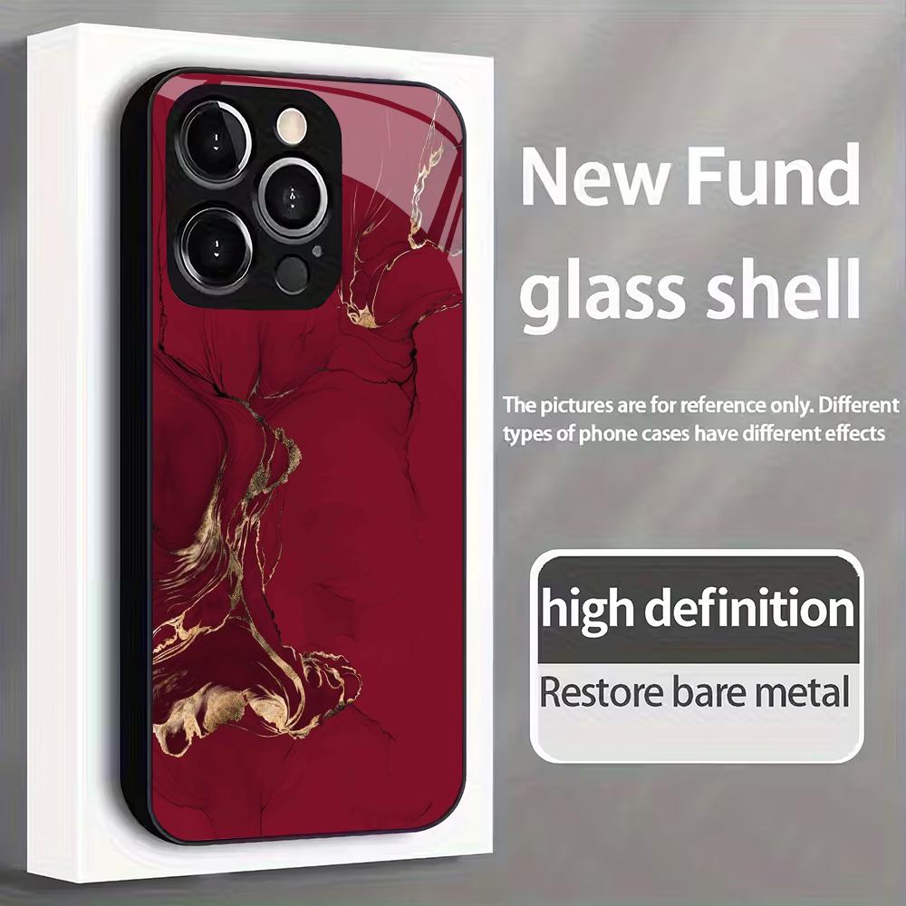 Red Textured Pattern Glass Mobile Phone Case Suitable for iPhone 17/16/15/14/13/12/11Pro Max All-inclusive Anti-fall Back Cover