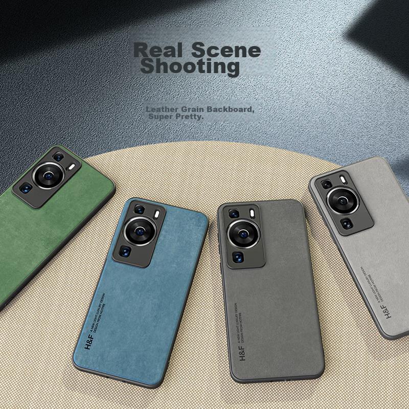 Phone Case for Huawei P60, for Huawei P60 Pro, Shockproof Frosted Lens Full Protection Silicone Case, Upgraded Skin-Like Leather - Coral Blue